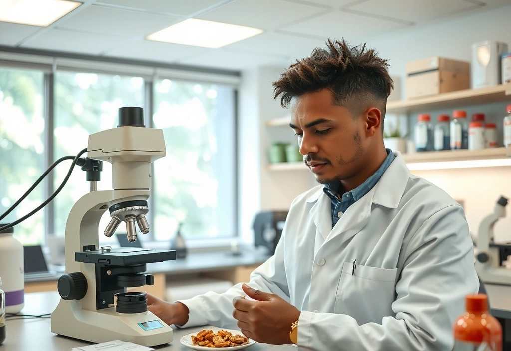 A scientist in a lab coat examining plant extracts under a microscope, symbolizing rigorous quality control and scientific validation.