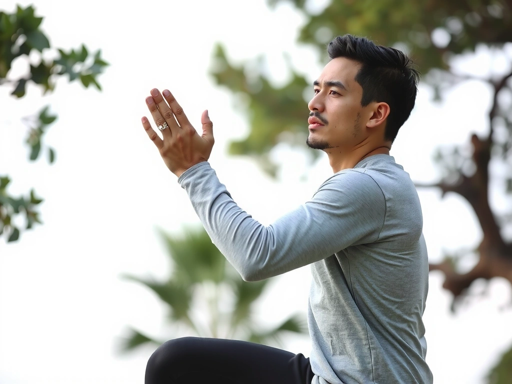 A man engaged in light exercise outdoors, symbolizing endurance and health.