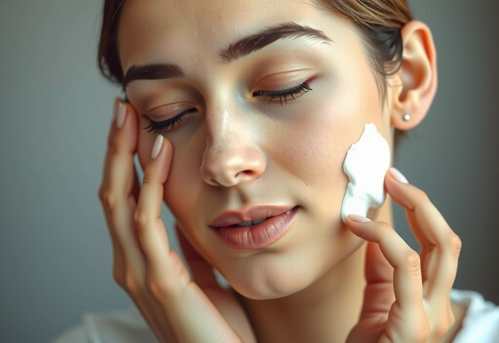 Woman moisturizing her face